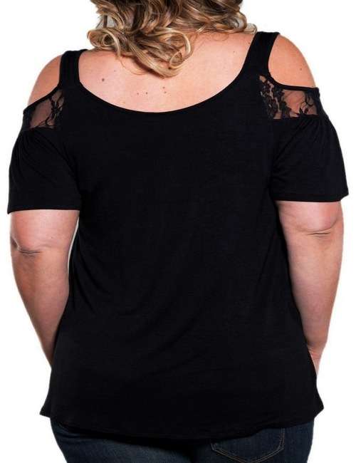 Brand new! PLUS SIZE 42/18 BLACK LACE TOP, COLD SHOULDER SLEEVE. SOFT STRETCHY MATERIAL.