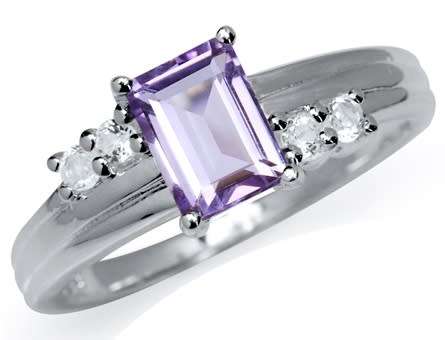 CERTIFIED R1299- Genuine 1.08ct Amethyst+White Topaz 925 Sterling Silver Ring. Size 9/S
