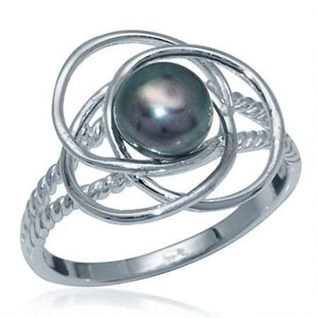 CERTIFIED R1099- Genuine Freshwater Pearl Black 925 Sterling Silver Ring. Size 9.5/T