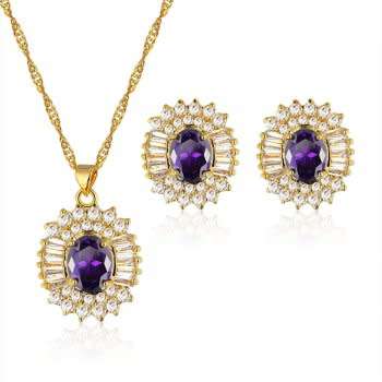 Regal Purple Shining Gold Plated Lady Jewelry Set