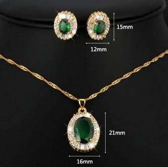 Dark Green Shining Gold Plated Lady Jewelry Set