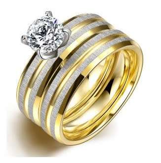 1.00ct Cubic Zirconia Titanium Steel Ring Set. Size 7 / O / 17.5mm