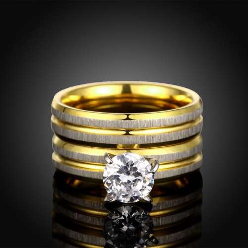 1.00ct Cubic Zirconia Titanium Steel Ring Set. Size 7 / O / 17.5mm