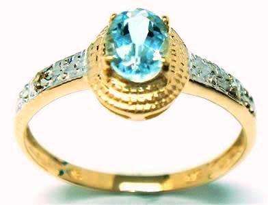 9CT YELLOW GOLD OVAL 0.55ct NATURAL BLUE TOPAZ & DIAMOND RING SIZE N / 6.5 - CERTIFIED