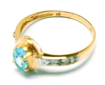 9CT YELLOW GOLD OVAL 0.55ct NATURAL BLUE TOPAZ & DIAMOND RING SIZE N / 6.5 - CERTIFIED