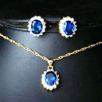 Blue & White Cubic Zirconia Goldtone Necklace & Earrings Jewelry Set