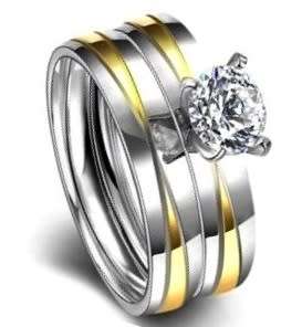 1.00ct CZ Solitaire Titanium Steel Engagement Ring Set. Size 9 / S / 19.0mm