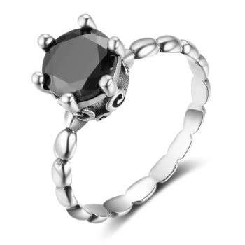 8mm Solitaire Black CZ Solid 925 Sterling Silver Ring- Size 6/M/16.3mm