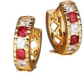 GLAMOUR WEAR~ 1.10t Ruby Red & White CZ Ladies Huggie Earrings