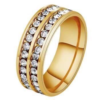 Double Row Full Eternity Solid 316L Stainless Steel Wedding Band - Size 6-11 (L½-V½)