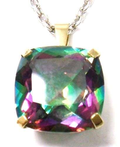 9CT YELLOW GOLD NATURAL BIG 4ct GENUINE MYSTIC TOPAZ PENDANT - CERTIFIED. Excl chain.
