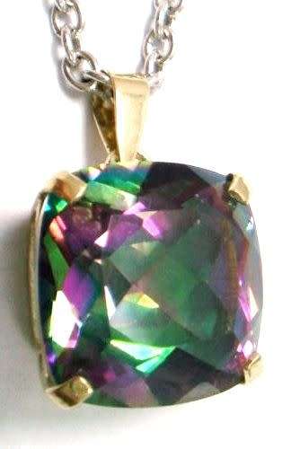 9CT YELLOW GOLD NATURAL BIG 4ct GENUINE MYSTIC TOPAZ PENDANT - CERTIFIED. Excl chain.