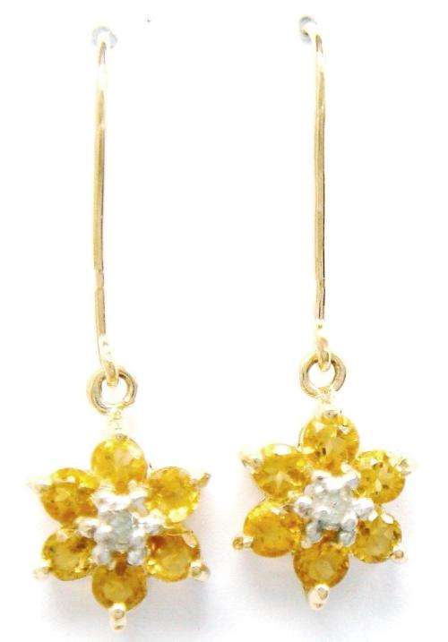 9CT YELLOW GOLD NATURAL 0.72ct CITRINE & DIAMOND PLUM BLOSSOM EARRINGS - CERTIFIED