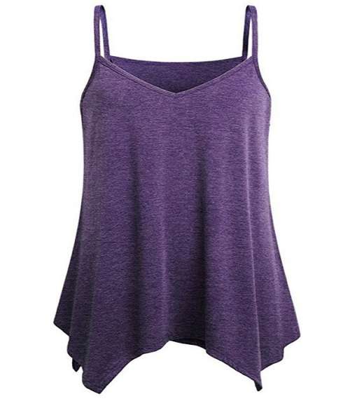 ~~In Stock Now~~ Flattering A-line Asymmetric Strappy Tank Top Purple - Plus Size 18/42