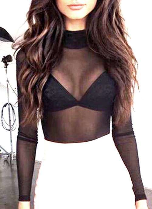 Sexy Woman Long Sleeve Sheer Mesh See Through Top. Size 14/38, 12/36, 10/34, 8/32