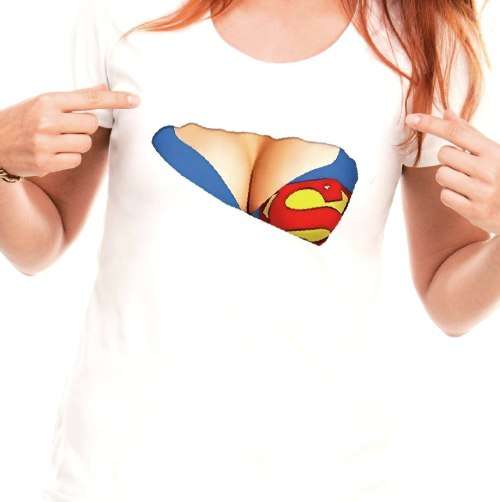 FUN Tshirts: Supergirl 3D. Cotton. White. Available in Size 18/42, 16/40, 14/38, 12/36, 10/34