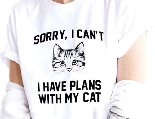 FUN Tshirts: Cat plans. Cotton. White. Available in Size 18/42, 16/40, 14/38, 12/36, 10/34