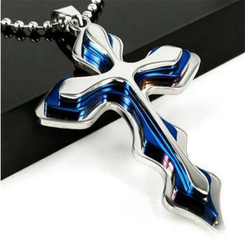 Mens Stainless Steel Cross Crucifix Pendant Necklace +Chain