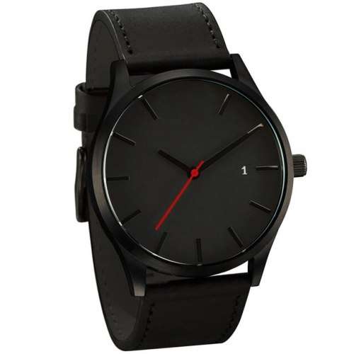 Analog Quartz Watch Faux Leather - Black & Black