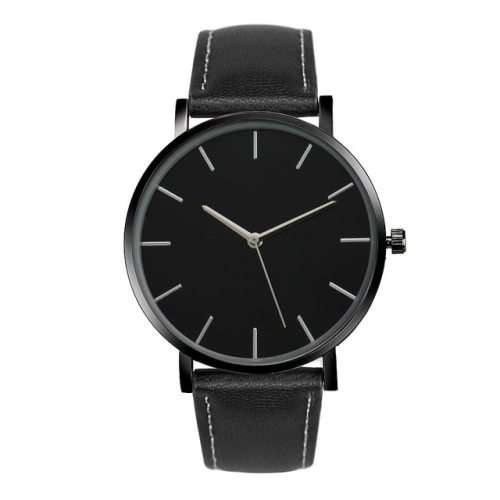 Analog Quartz Watch Faux Leather - Black & Black