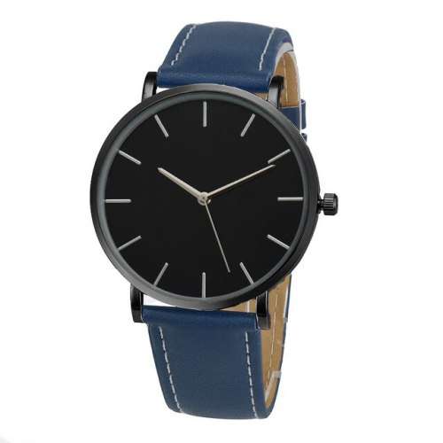 Analog Quartz Watch Faux Leather - Black & Blue