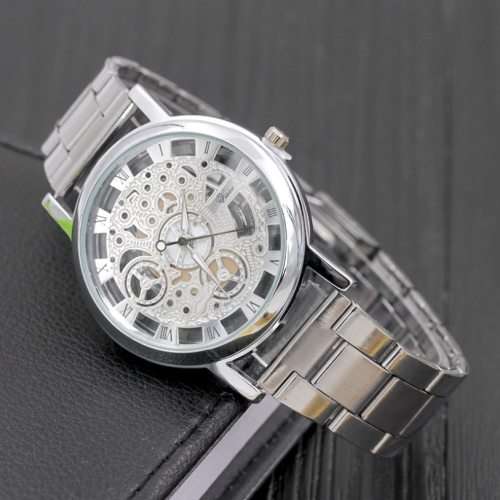 Skeleton Analog Quartz Watch Faux Chronograph