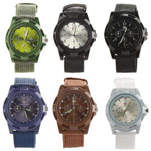 Quartz Watch Military Style Canvas Straps Faux Dials - Pick a Color