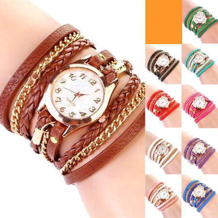 Quartz Watch Leather Chain Bracelet - Pick a Color