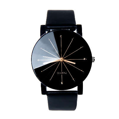 QUARTZ Analog Faux Leather Watch - Black & Black