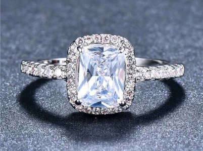 Sparkling Engagement Ring Ladies White Halo Ring. Size 5-11 available.