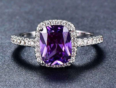 Sparkling Engagement Ring Ladies Purple Halo Ring. Size 5-11 available.