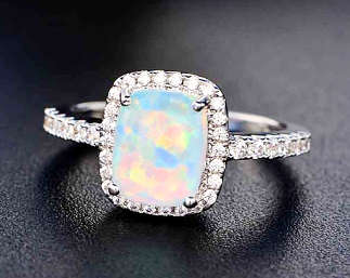 Sparkling Engagement Ring Simulated Fire Opal White. Size 5-11 available.