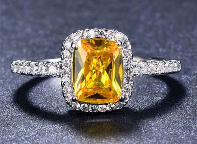 COURIER DELIVERY. Sparkling Yellow Zirconia Halo Engagement Ring. Size 5-11 available.