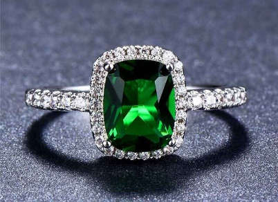 COURIER DELIVERY. Sparkling Green Zirconia Halo Engagement Ring. Size 5-11 available.