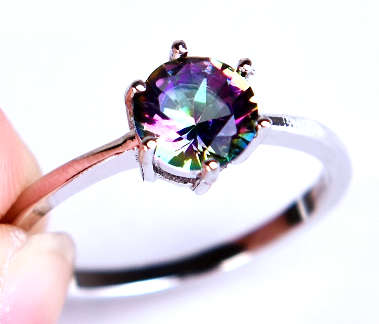 COURIER DELIVERY. Rainbow Mystic CZ Ladies Engagement Ring. Size 5-10 available.