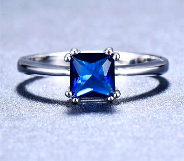 COURIER DELIVERY. Blue CZ Square Princess Engagement Ring. Size 6-10 available.