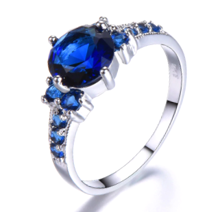 COURIER DELIVERY. Stunning Sapphire Blue CZ Brilliant Round Cut Ring. Size 6-10 available.