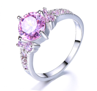 COURIER DELIVERY. Stunning Pink CZ Brilliant Round Cut Ring. Size 6-10 available.