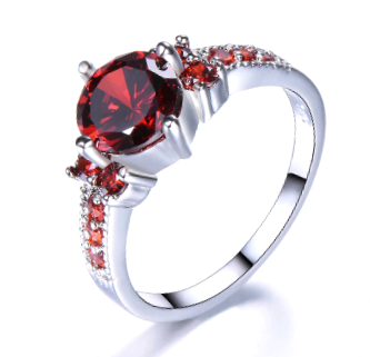 COURIER DELIVERY. Stunning Red CZ Brilliant Round Cut Ring. Size 6-10 available.