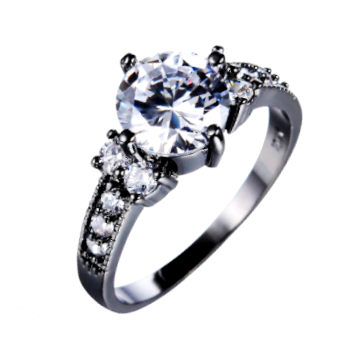 COURIER DELIVERY. Black Gold Finish White CZ Brilliant Round Cut Ring. Size 6-10 available.