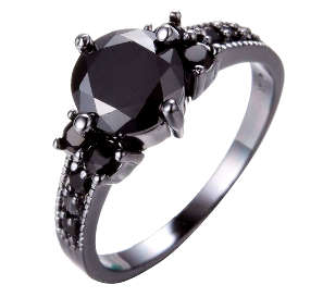 COURIER DELIVERY. Black Gold Finish Black CZ Brilliant Round Cut Ring. Size 6-10 available.
