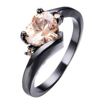COURIER DELIVERY. Black Gold Finish Champagne CZ Heart Journey Ring. Size 6-11 available.