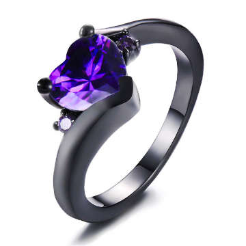 COURIER DELIVERY. Black Gold Finish Purple CZ Heart Journey Ring. Size 6-11 available.