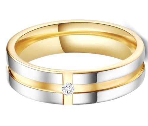 READY TO SEND: CZ Golden Stainless Steel Wedding Band Ring