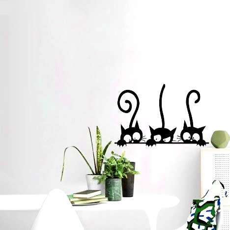 Wall Decal Vinyl Sticker 20x30cm - Three Cheeky Black Cats