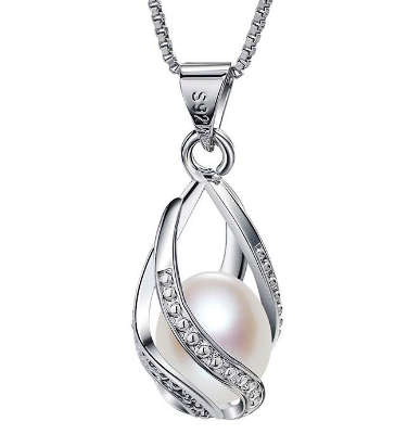 Genuine Freshwater Pearl 925 Sterling Silver Caged Necklace