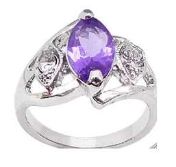 Size 6.5 / N - Brand New Sim Amethyst Ring clad in 18k White Gold