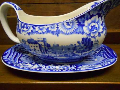 Antique Woods & Sons Blue and White Sauce Boat