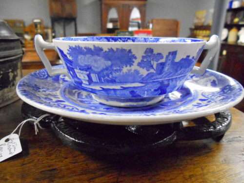 Antique Copelands Spode Soup Cup and Saucer - Blue Italian