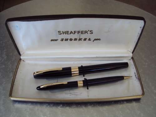sheaffer new snorkel pen set stamp 14k - fort madison iowa u.s.a.